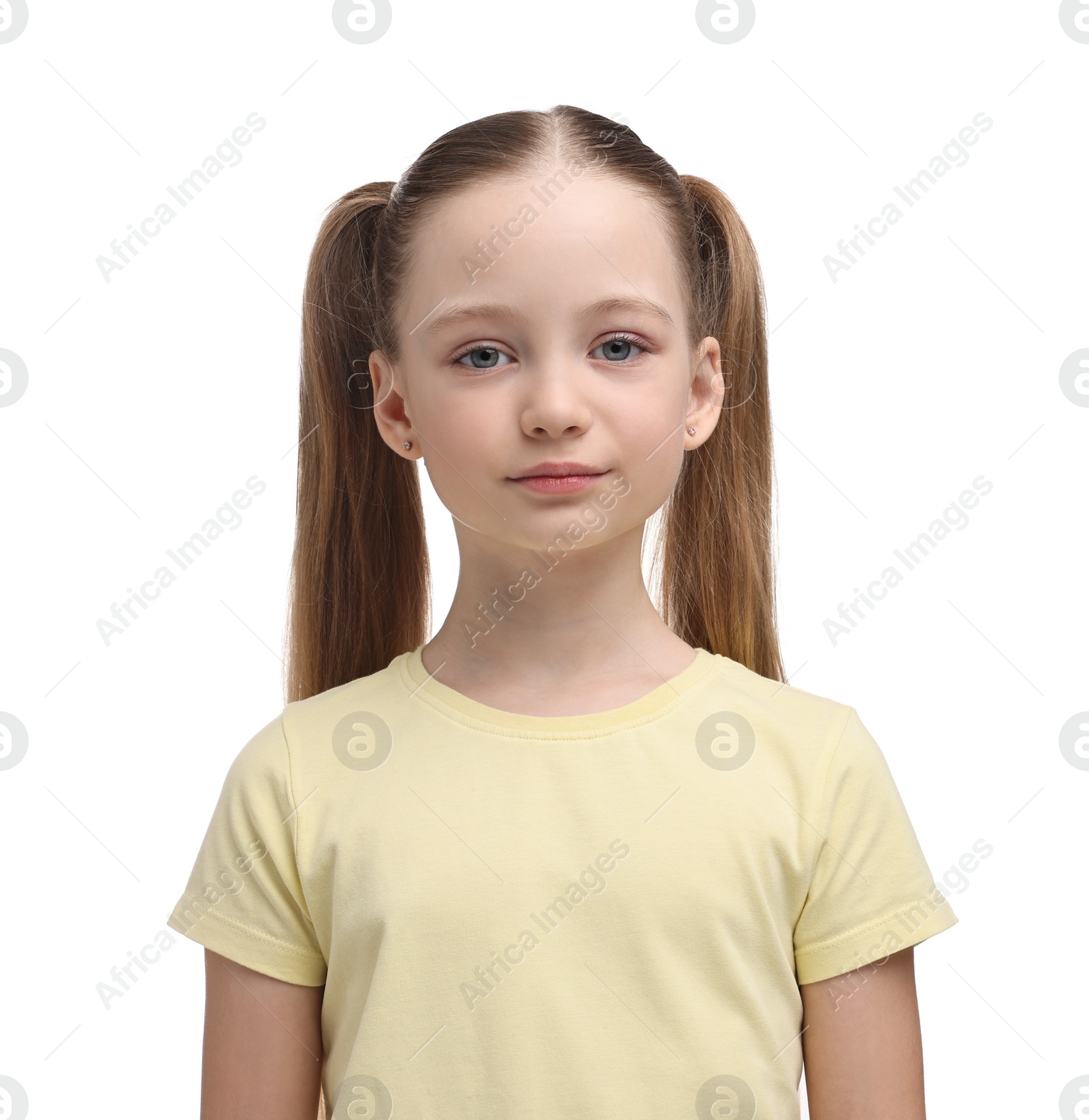 Photo of Portrait of cute girl on white background