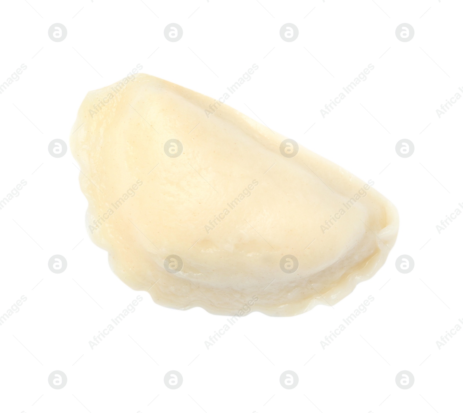 Photo of Tasty boiled dumpling on white background, top view