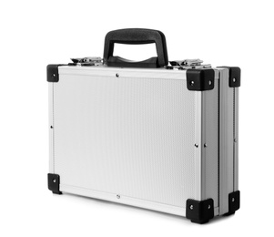 Stylish aluminum hard case on white background