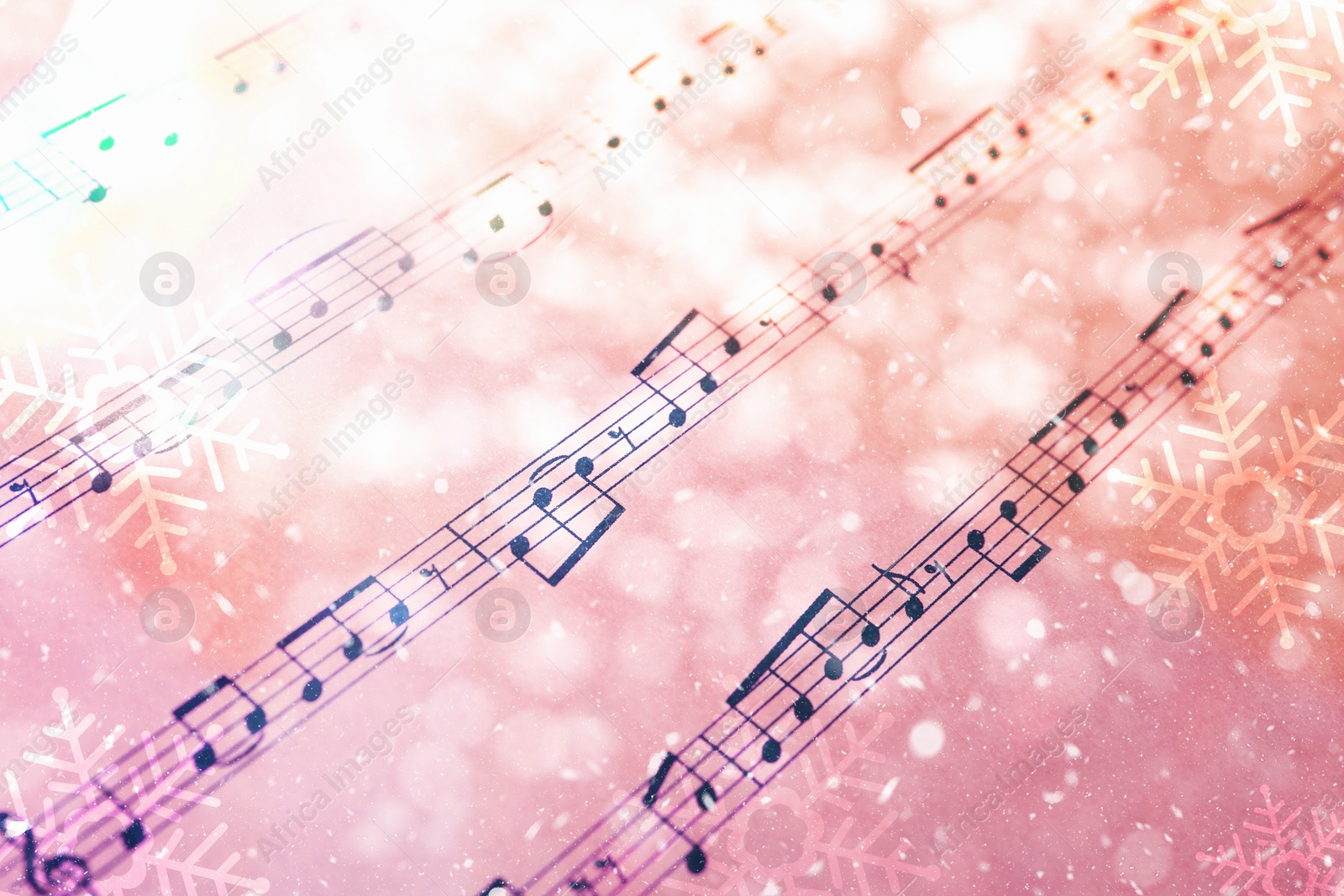 Image of Sheet with music notes as background, closeup. Christmas songs