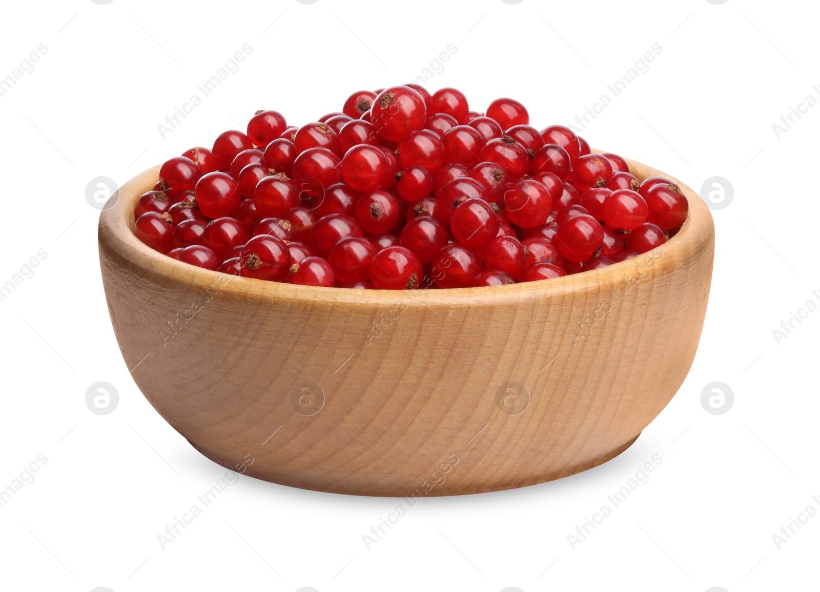 Photo of Tasty ripe redcurrants in bowl isolated on white