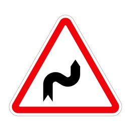 Illustration of Traffic sign DOUBLE BEND FIRST TO RIGHT on white background, illustration 