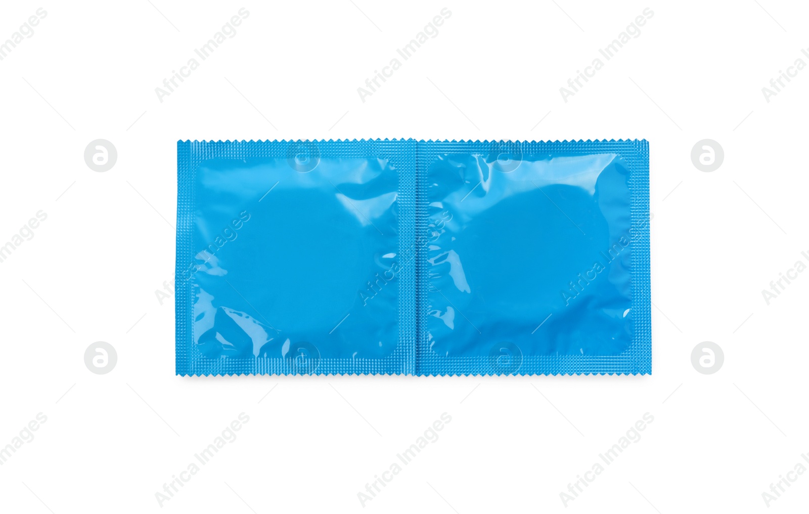 Photo of Condom packages isolated on white, top view. Safe sex