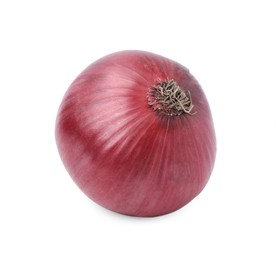 One fresh red onion on white background