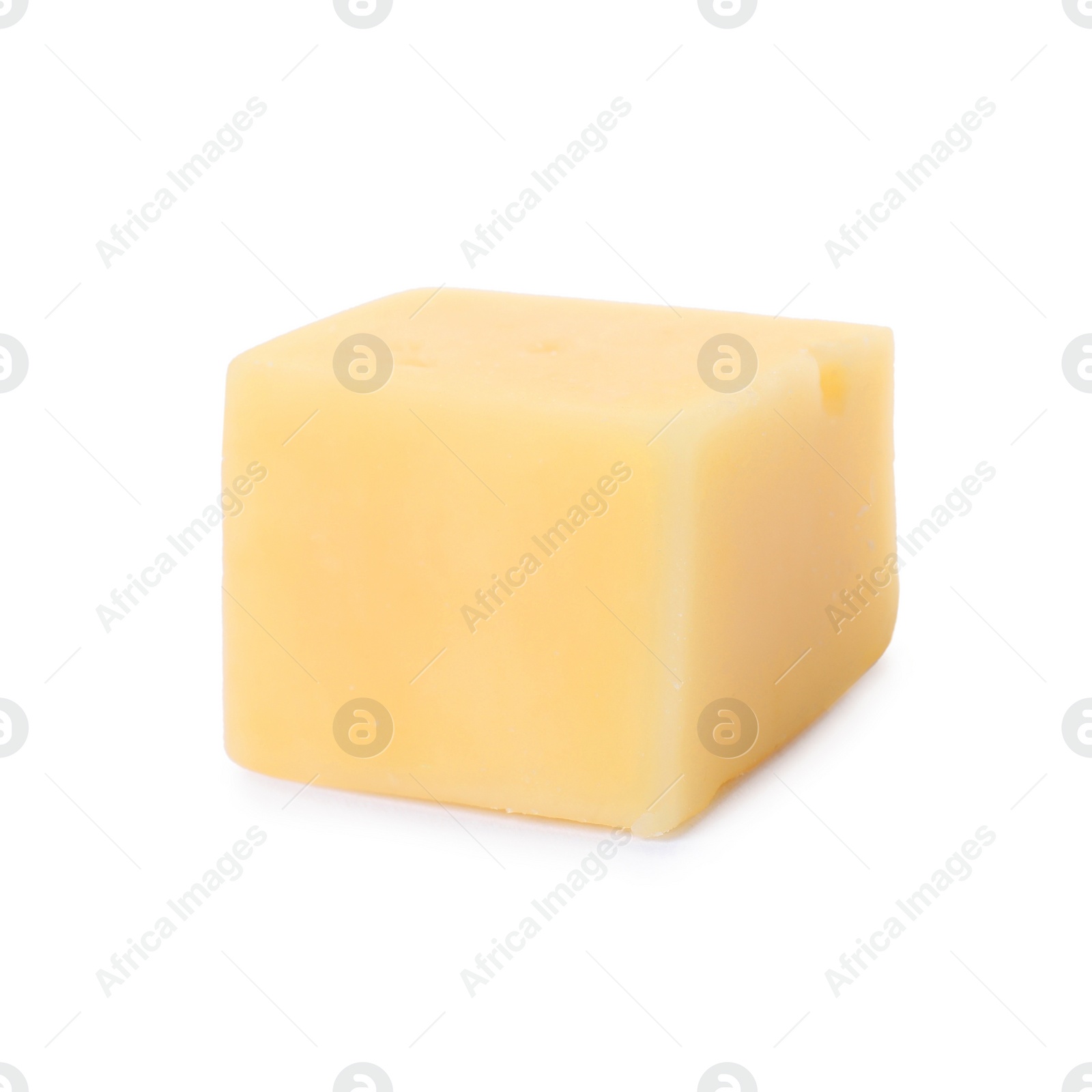 Photo of Cube of delicious cheese isolated on white