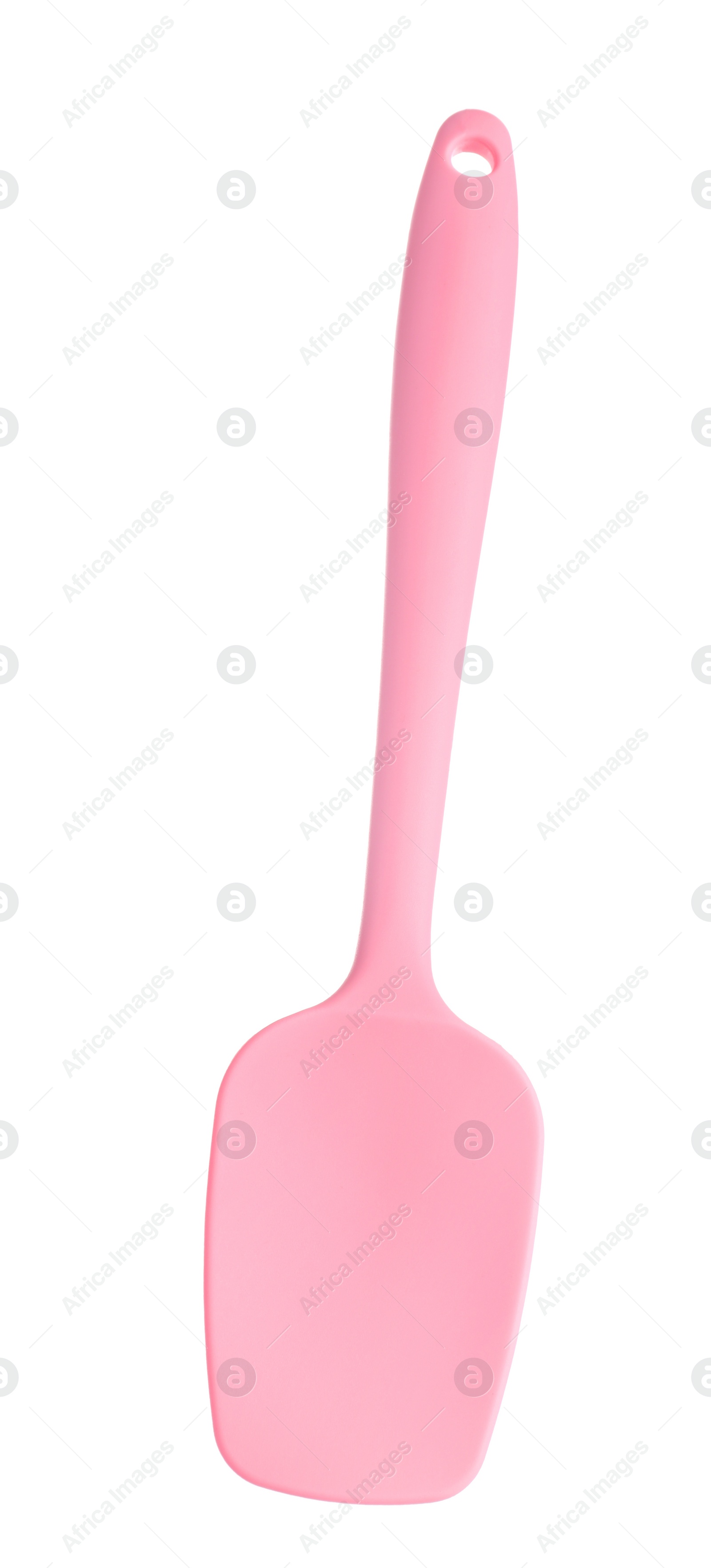 Photo of One pink spatula isolated on white. Kitchen utensil