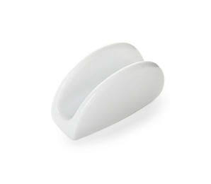 Photo of Empty ceramic napkin holder on white background