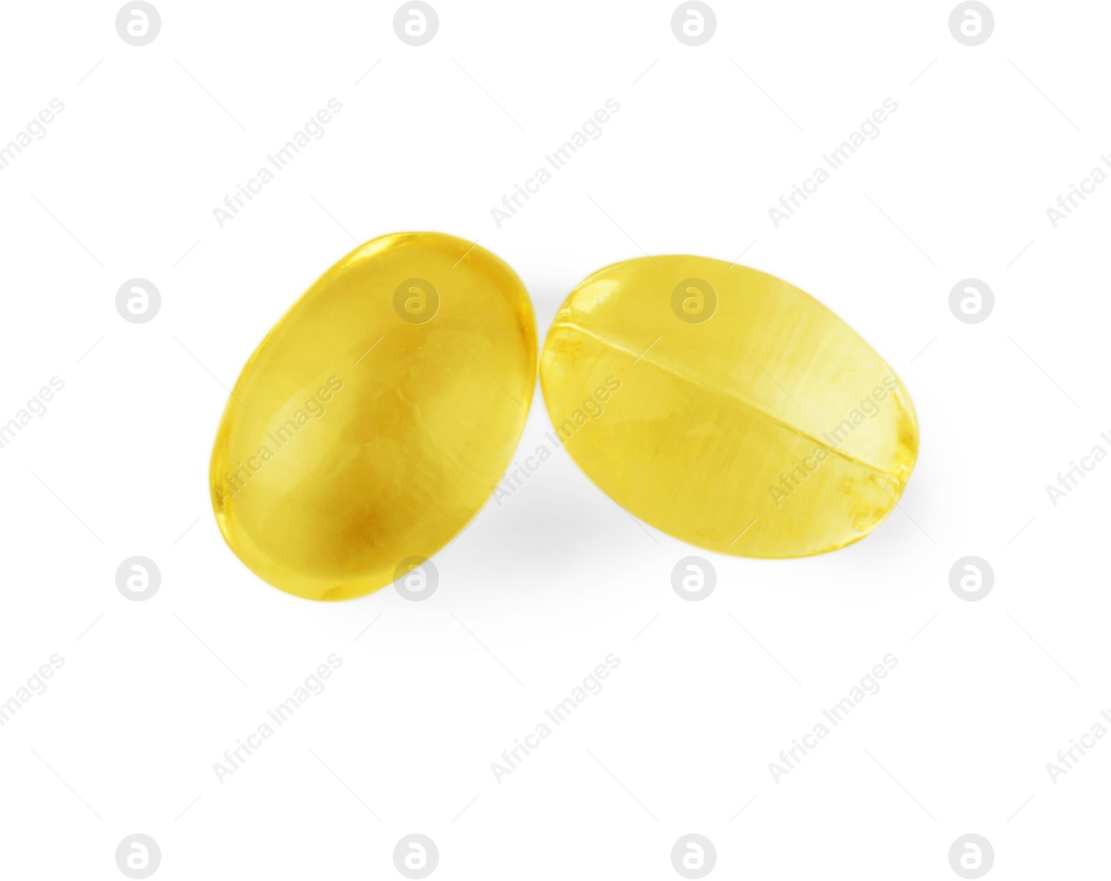 Photo of Vitamin capsules isolated on white, top view. Health supplements