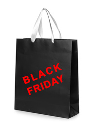 Paper shopping bag with phrase BLACK FRIDAY on white background