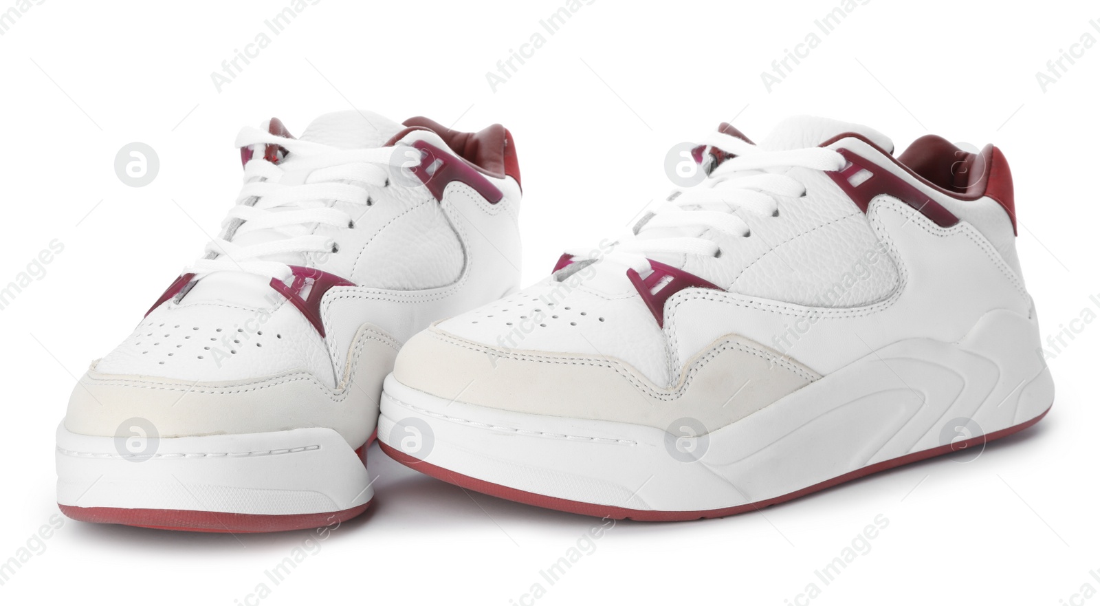 Photo of Pair of stylish shoes on white background