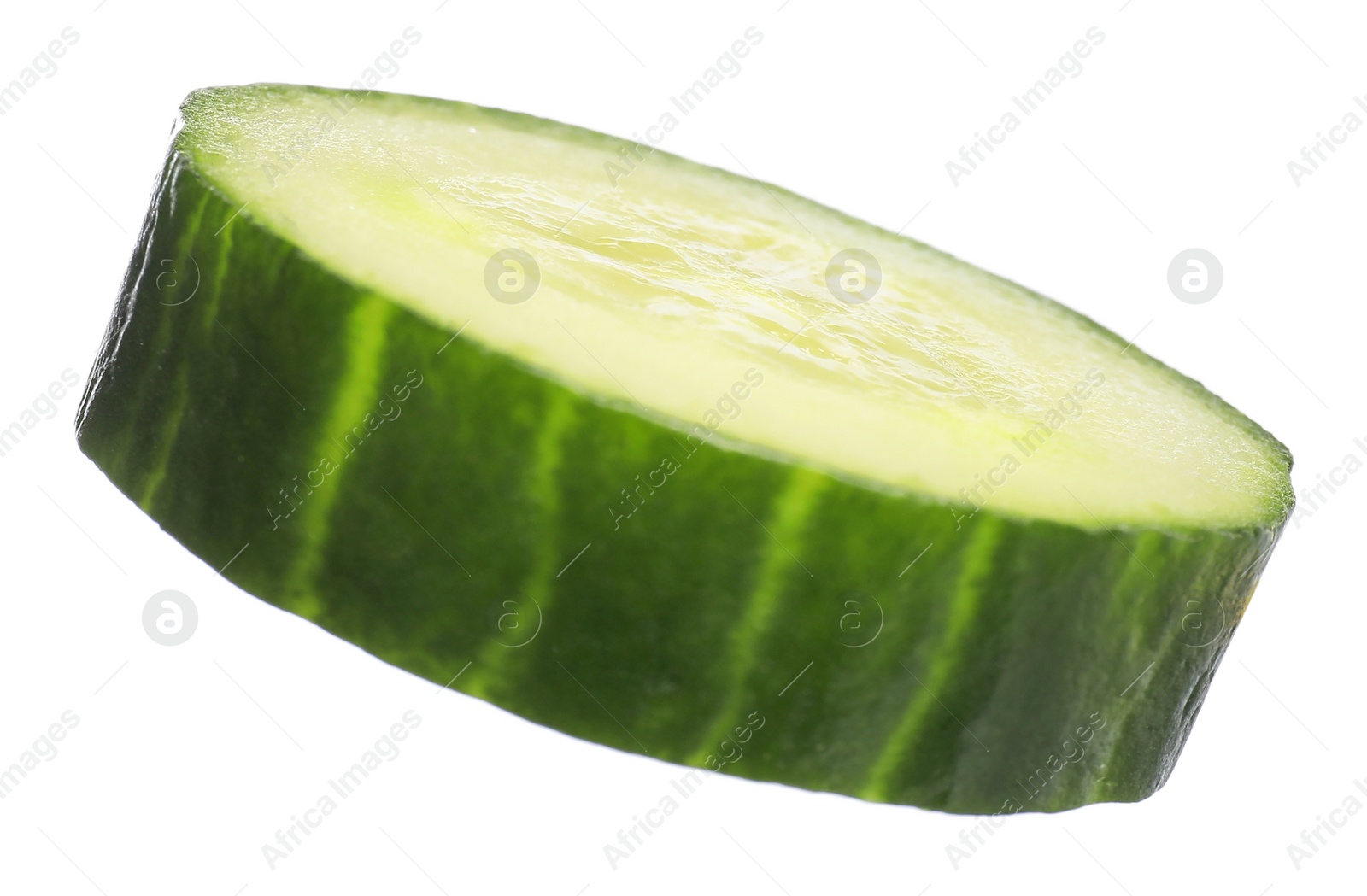 Photo of Slice of fresh cucumber isolated on white