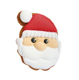 Photo of Christmas cookie in shape of Santa Claus isolated on white