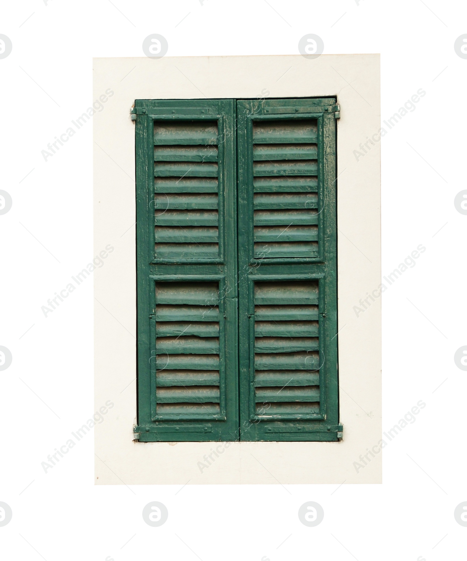 Image of Window with closed wooden shutters isolated on white