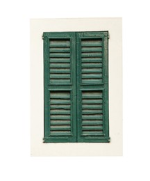 Window with closed wooden shutters isolated on white