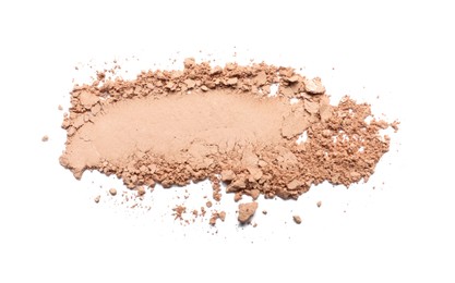 Photo of Swatch of beautiful eye shadow on white background, top view