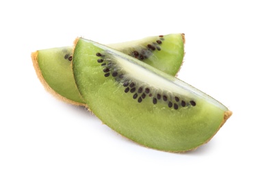 Photo of Slices of fresh kiwi on white background