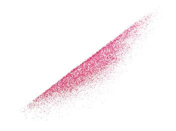 Photo of Pink glitter on white background, top view