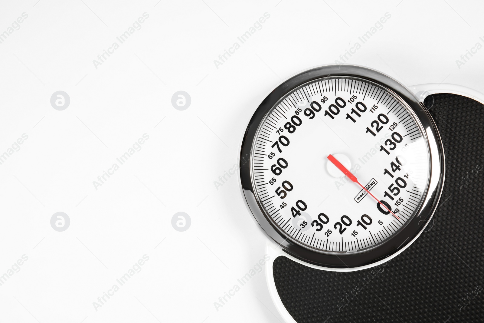 Photo of Modern scales on white background, top view