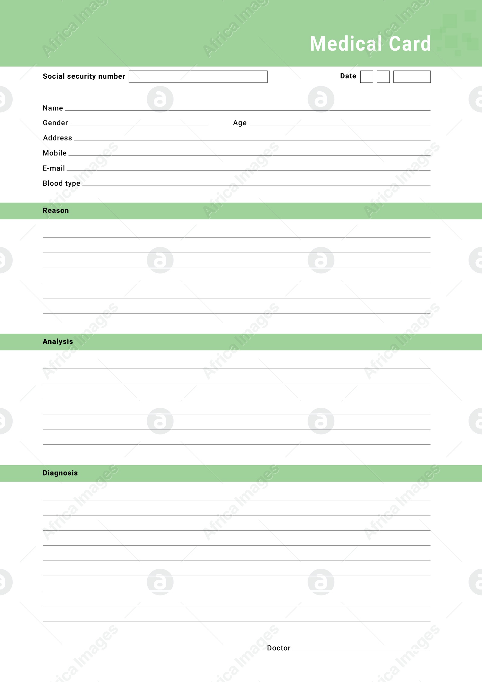 Illustration of  blank medical card. Health care