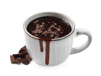 Yummy hot chocolate in cup on white background