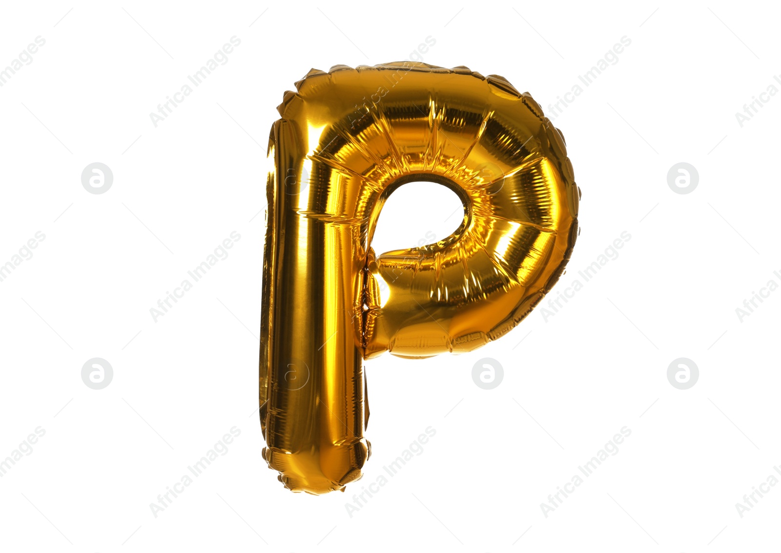 Photo of Golden letter P balloon on white background