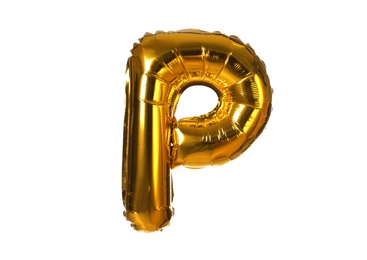 Golden letter P balloon on white background