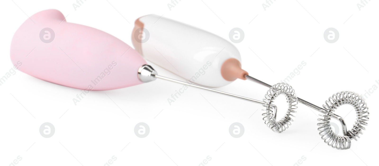 Photo of Two milk frother wands isolated on white