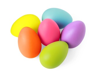 Photo of Many colorful Easter eggs isolated on white