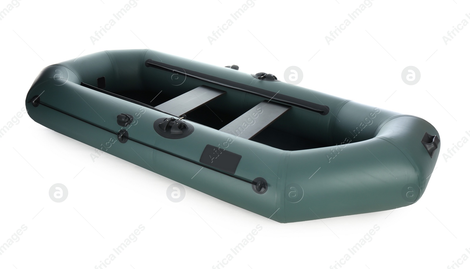 Photo of Inflatable rubber fishing boat with seats isolated on white