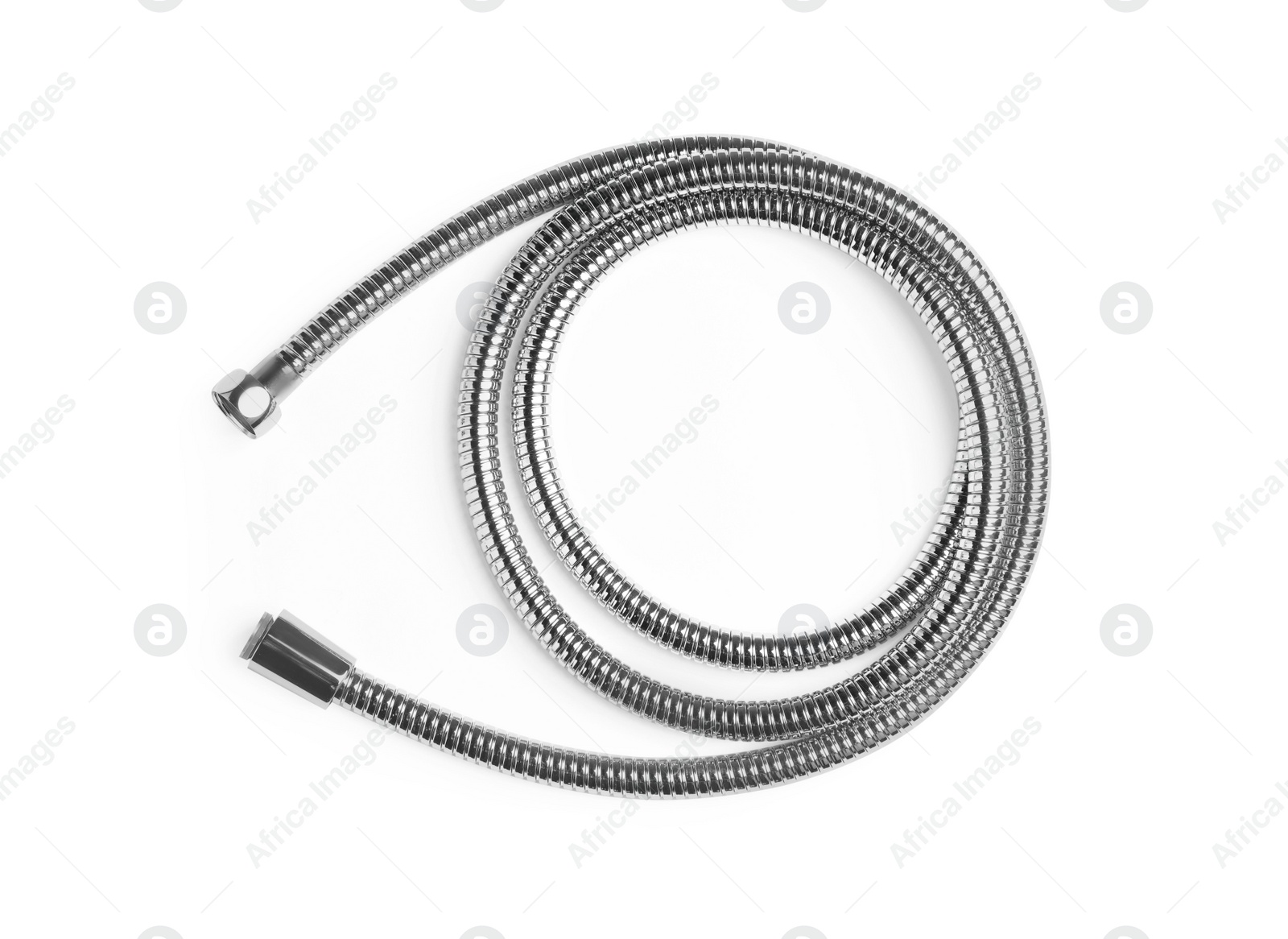 Photo of Shower hose isolated on white. Plumbing supply