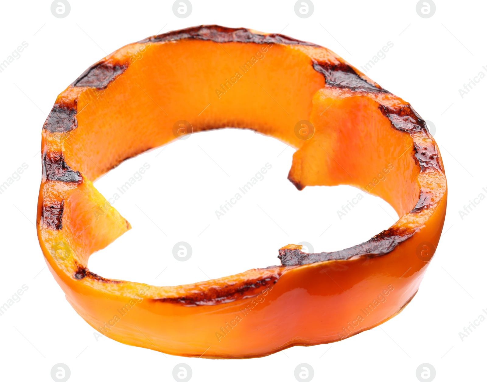 Photo of Slice of grilled orange pepper isolated on white