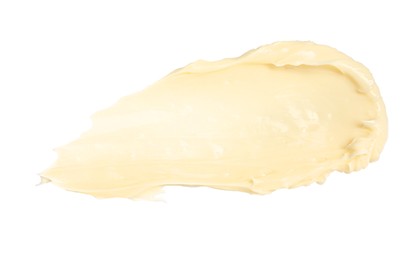 Photo of Tasty butter on white background, top view