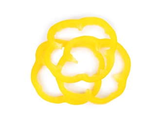 Photo of Rings of yellow bell pepper isolated on white, top view