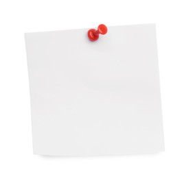 Blank note pinned on white background, top view