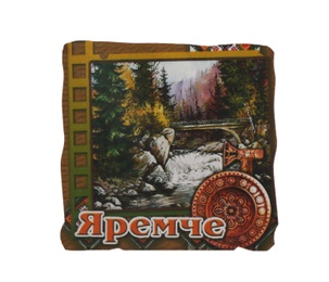 Photo of MYKOLAIV, UKRAINE - DECEMBER 24, 2018: Souvenir fridge magnet from Yaremche on white background