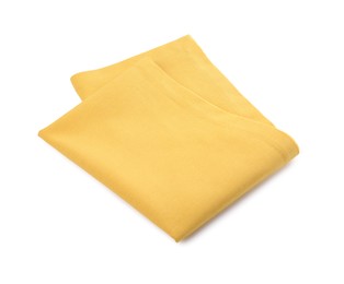 Photo of One yellow kitchen napkin isolated on white