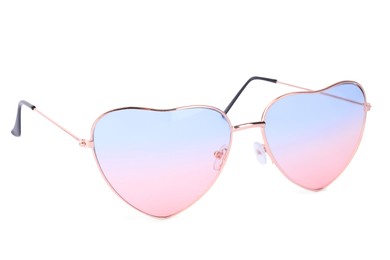 Stylish heart shaped sunglasses isolated on white. Fashion accessory