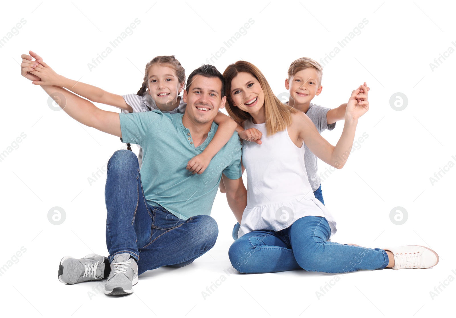 Photo of Happy family with children on white background