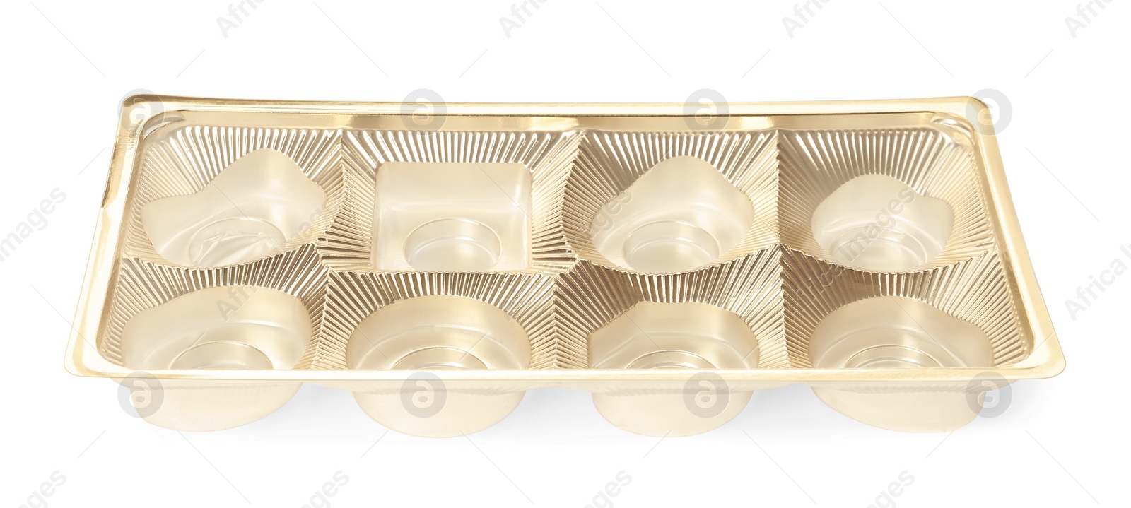 Photo of Empty box of chocolate candies isolated on white