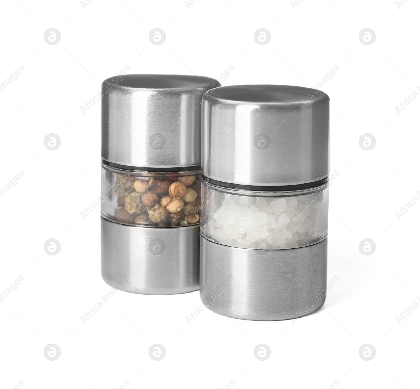 Photo of Salt and pepper shakers isolated on white