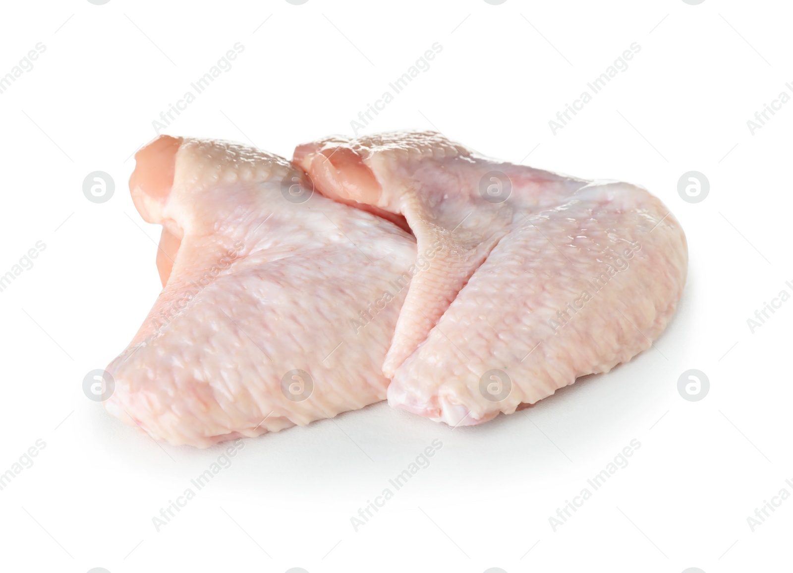 Photo of Raw chicken wings on white background. Fresh meat