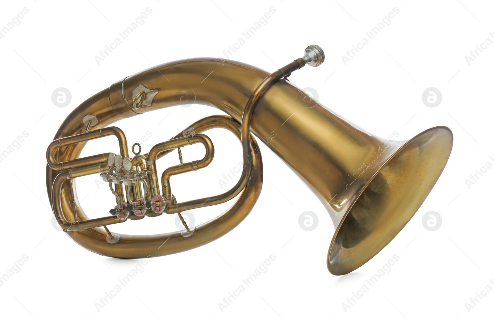 Photo of Tenor horn isolated on white. Wind musical instrument