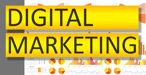 Illustration of Digital marketing strategy. Illustration of different graphics and calendar
