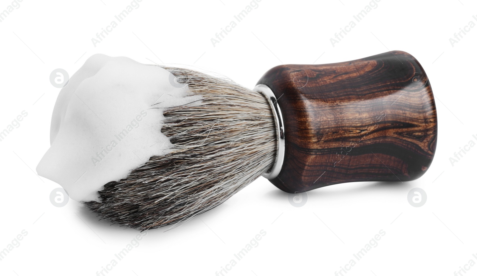 Photo of Shaving brush with foam isolated on white