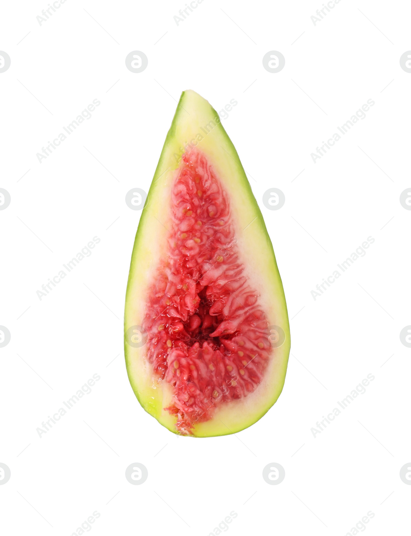 Photo of Slice of fresh green fig isolated on white, top view