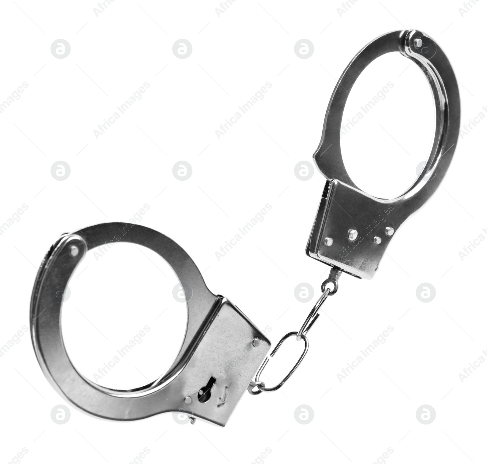 Photo of New classic chain handcuffs isolated on white