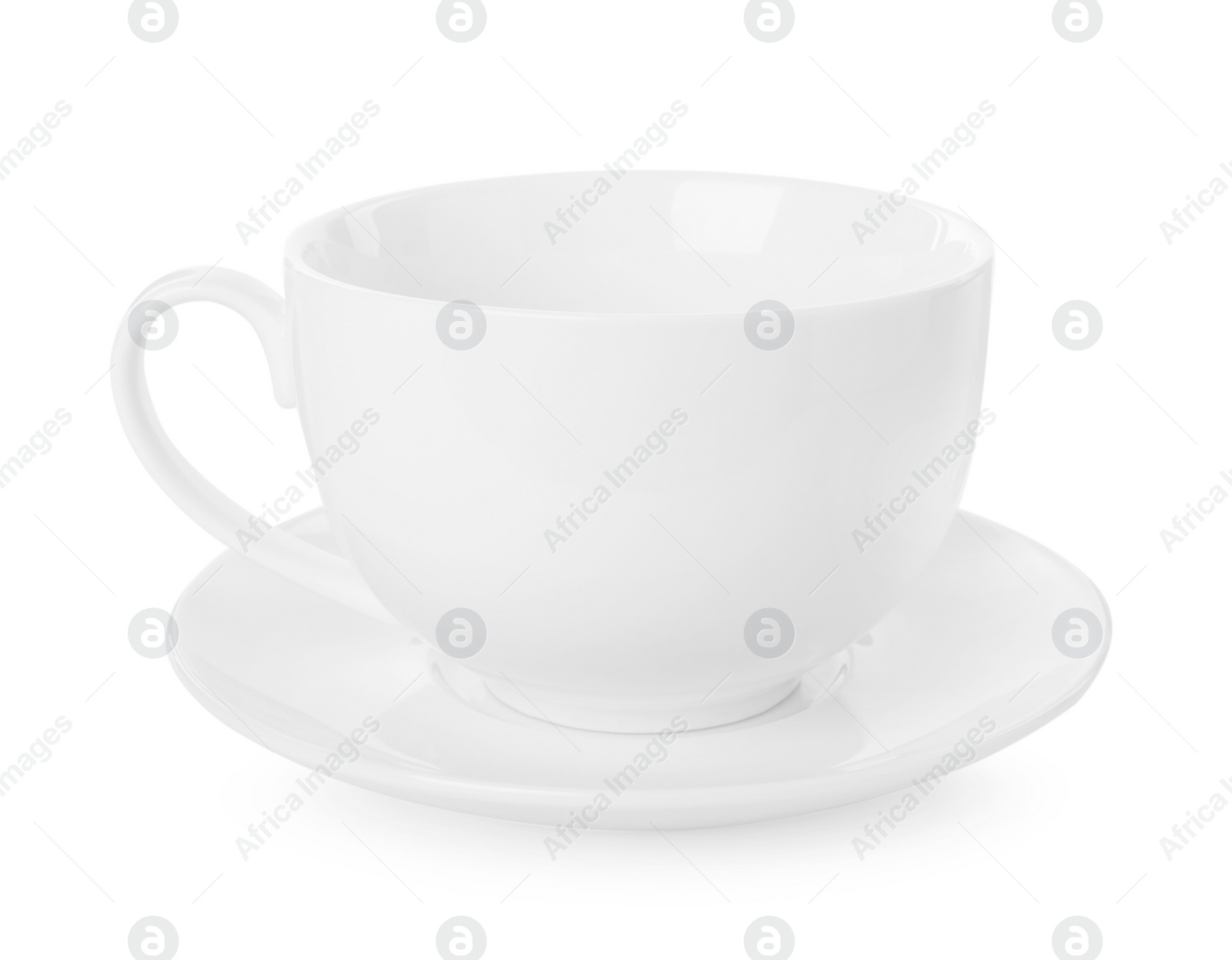 Photo of Ceramic cup with saucer isolated on white