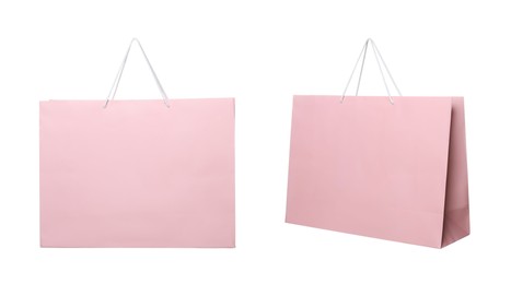 Image of Pink shopping bag isolated on white, different sides