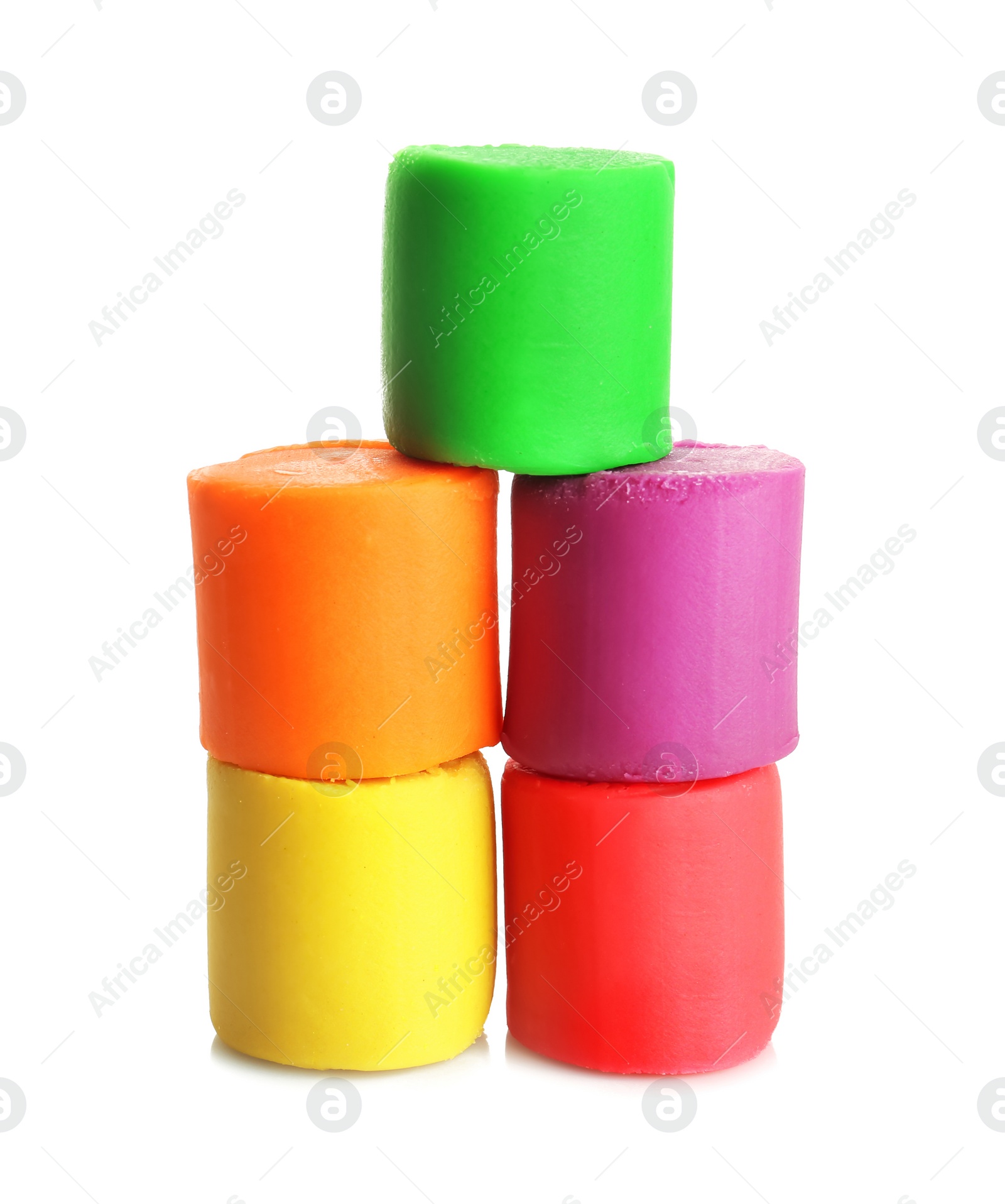 Photo of Colorful play dough on white background