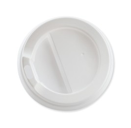 Photo of Plastic cap of disposable cup isolated on white, top view